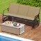 Costway Patio Glider Bench for 3, Swing Gliding Long Seat with Curved Teak Armrests Gray